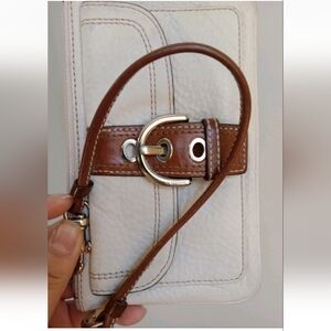 Coach White and Brown Leather Wristlet